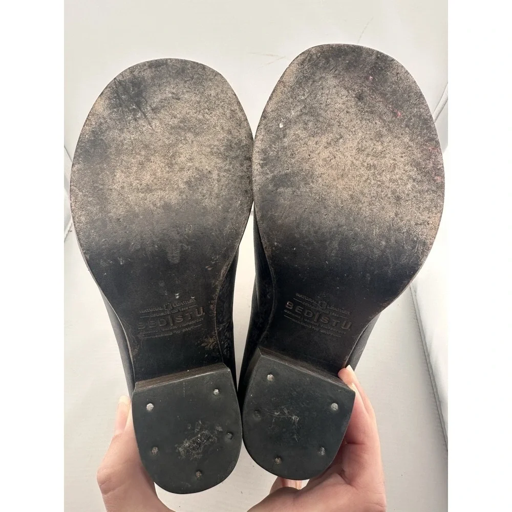 Bed Stu Onset Distressed Leather Peep-Toe Booties 8.5 Black Driftwood Western